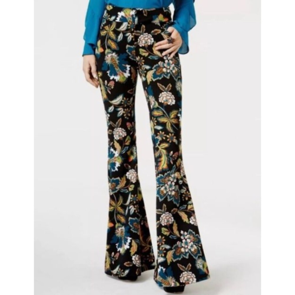 INC Dark Floral Flare Pants Womens 2 Boho Fairy Hippie Festival Stretch Vacation